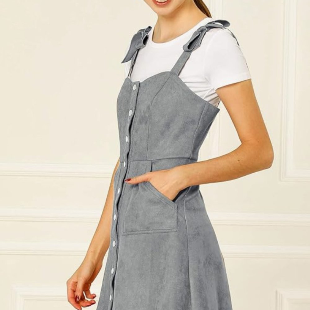 💖HP💖 Allegra K Women's Casual Overall Dress Button Down Faux Suede - Picture 4 of 10